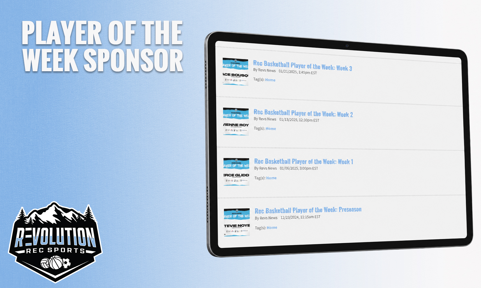 Player of the Week Sponsor placement preview
